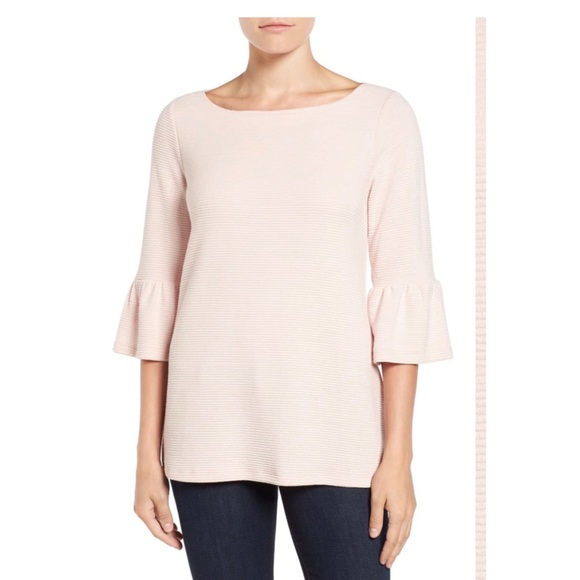 PLEIONE Stripe Knit Bell Sleeve Top - Picture 2 of 7